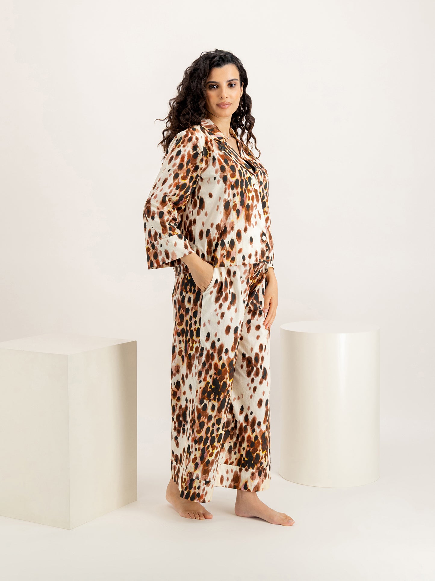Leopard Brown Boxy Shirt & Wide Leg