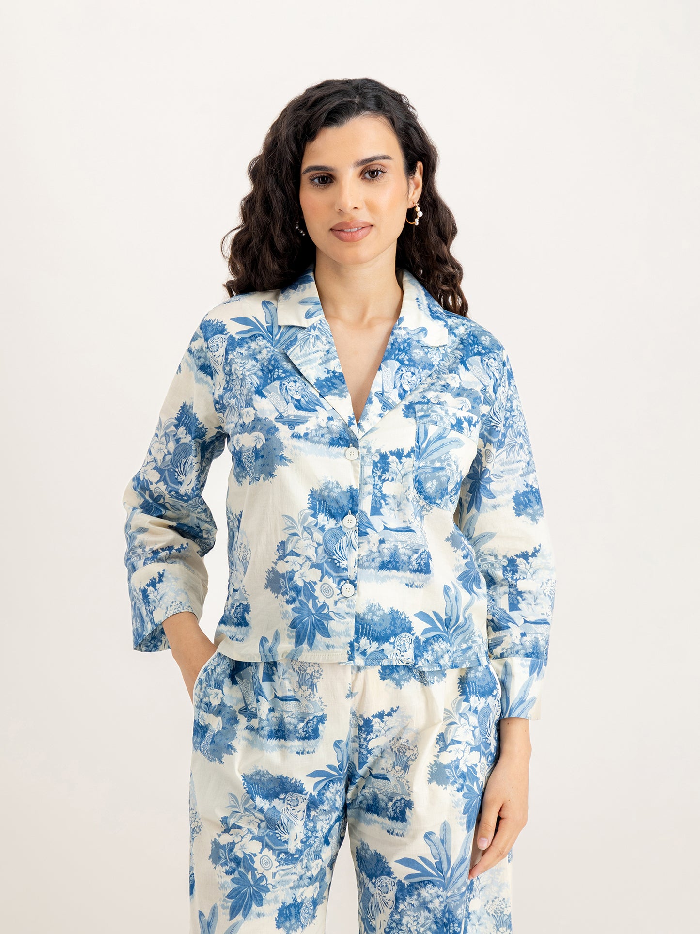 Tippi Cream Blue Boxy Shirt & Wide Leg