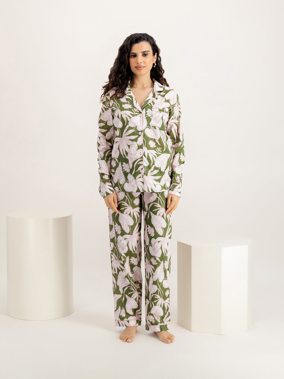 Purist Botanical Print 100% Cotton Long Pajama Set