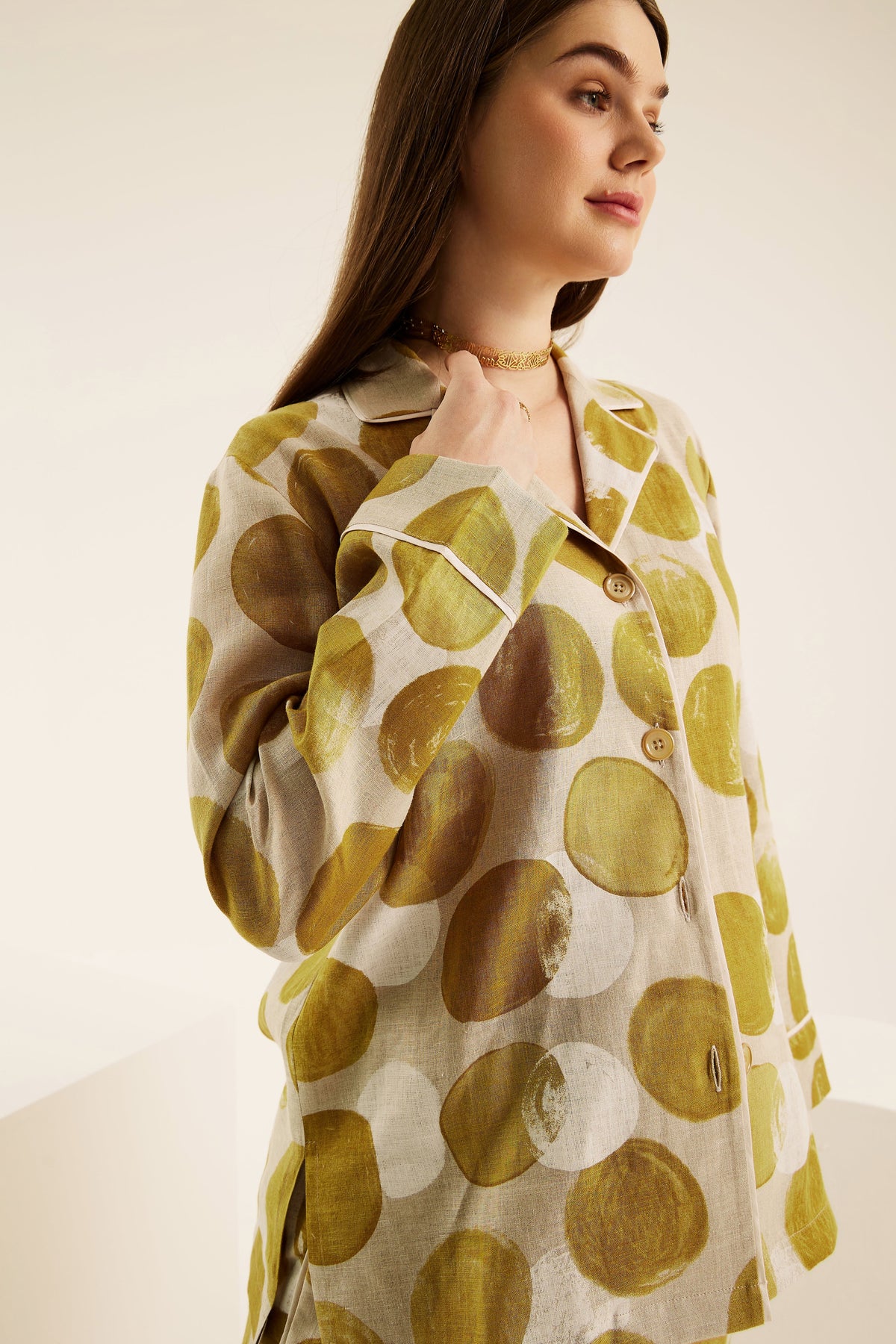 Sumaya Polka Dot Button-Up Linen Shirt