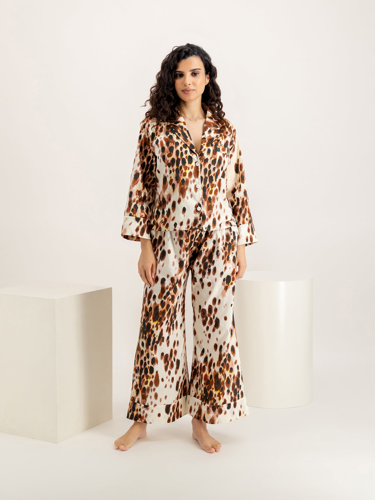 Leopard Brown Boxy Shirt & Wide Leg
