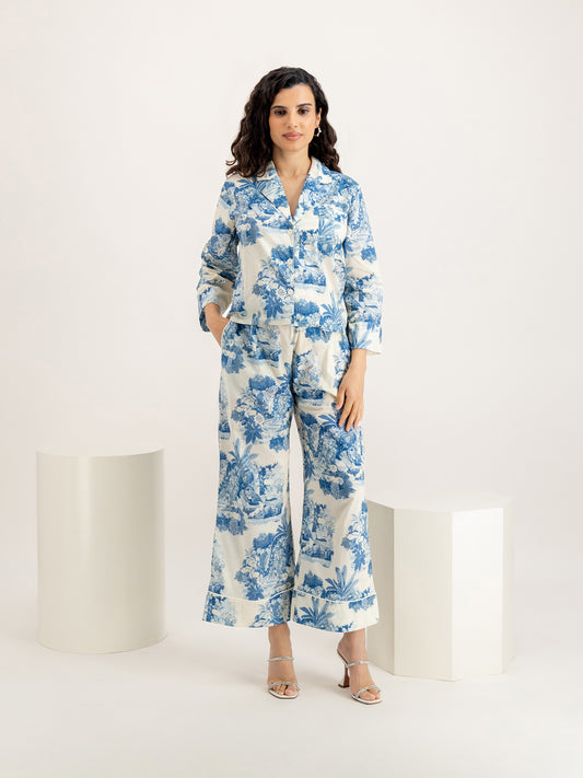 Tippi Cream Blue Boxy Shirt & Wide Leg