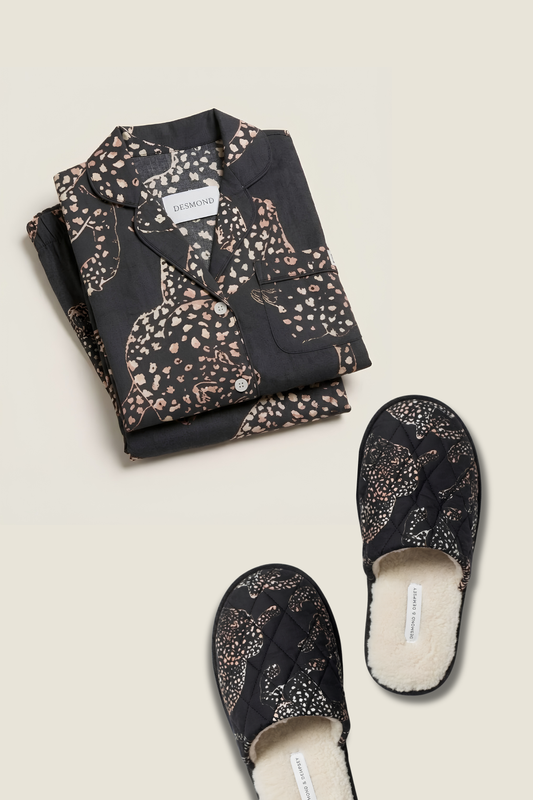 Jag Print Boxy Shirt & Wide Leg Set with Matching Slippers